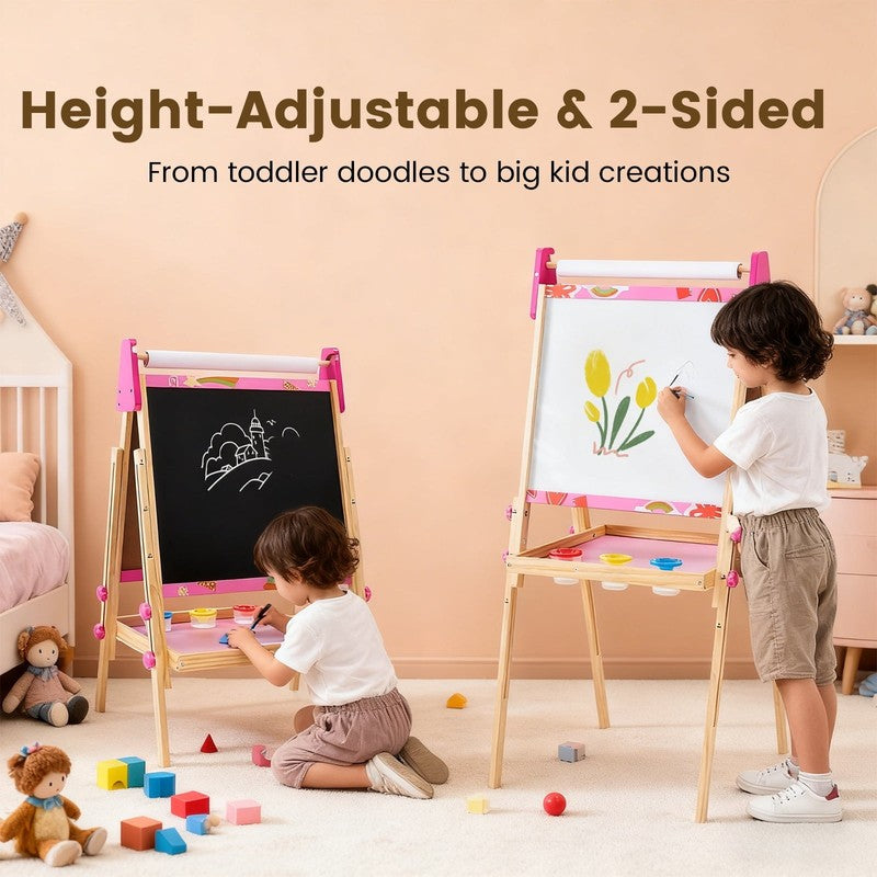 Kids Easel, Double-Sided Magnet Whiteboard & Chalkboard with Paper Roll, Storage2
