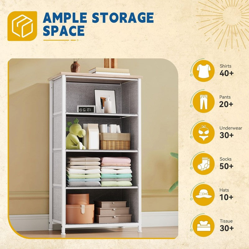4 Drawers Fabric Dresser for Bedroom, Storage Organizer, Wide Chest of Drawers f1