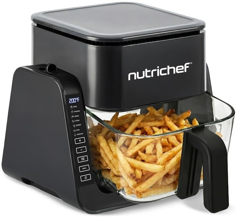 4QT Air Fryer & Grill 7-in-1 w/ Transparent Bowl Black Glass Cooking2