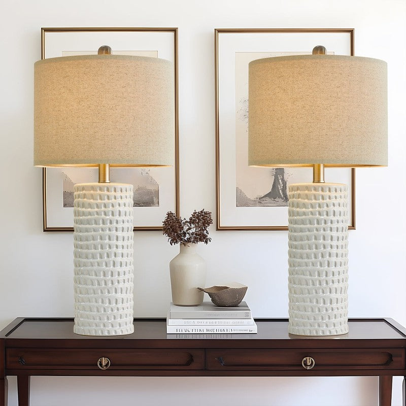 Set of 2 Ceramic Table Lamps 24.5" Modern White for Bedroom & Living Room3