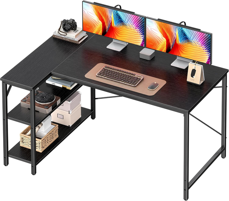 L Shaped 47" Computer Desk w/ Reversible Storage Shelves Gaming Home Office9