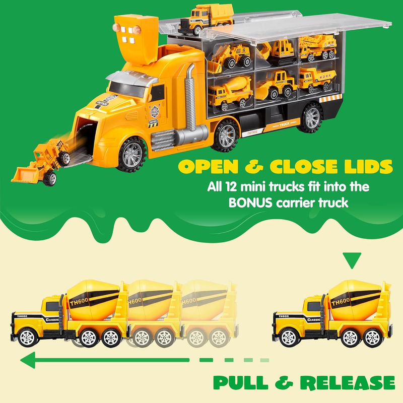 25 in 1 Construction Truck Toy Set with 12 Vehicles 12 Worker Figures Sound Ligh5
