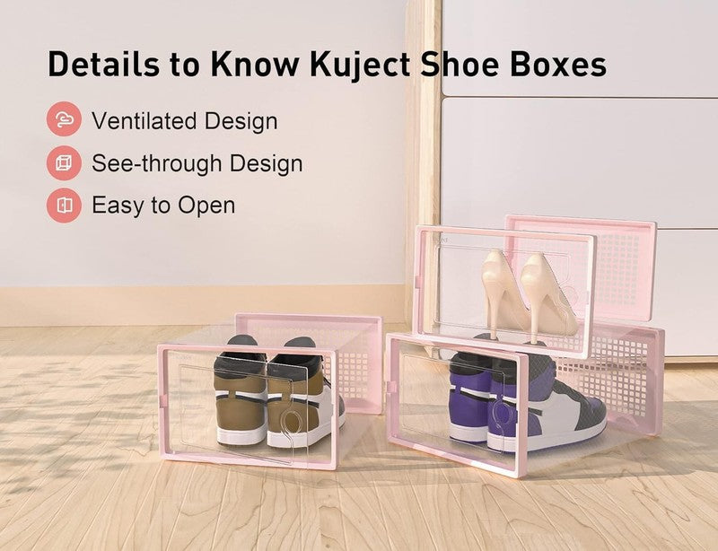 12 Pack X Large Clear Shoe Storage Boxes, Stackable Organizer Bins, Pink4
