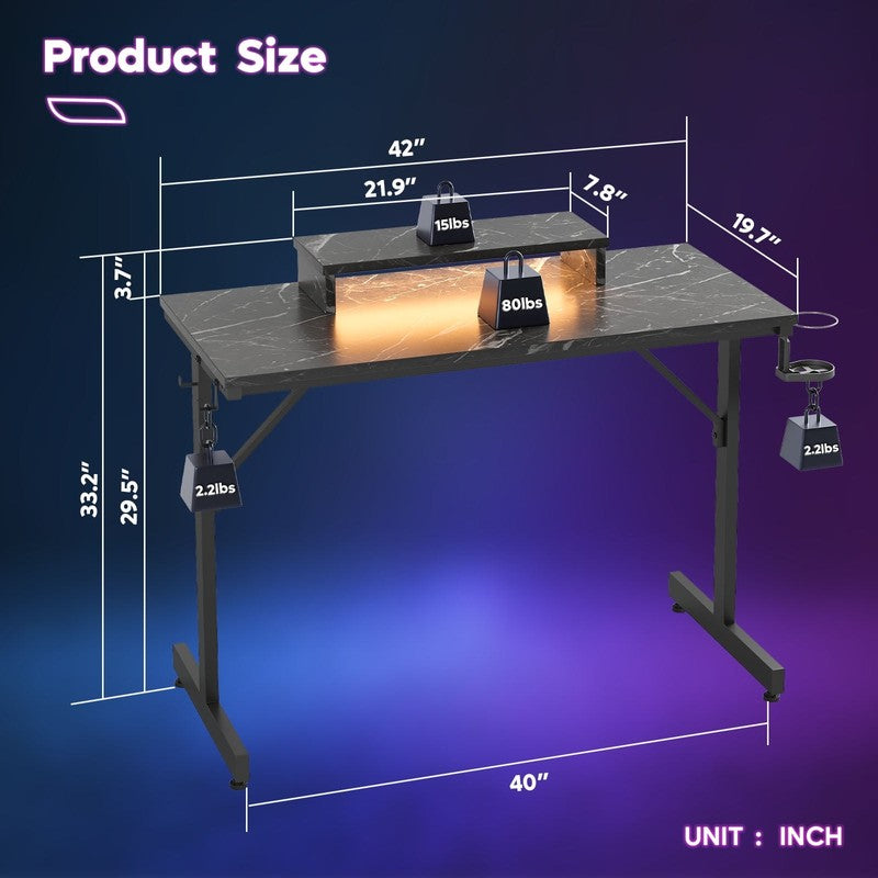 42" LED Gaming Desk PC Computer Table w/ Monitor Stand Black Marble4