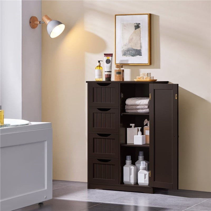 Wooden Cabinet Storage Unit with Drawers & Cupboard for Bathroom, Espresso3