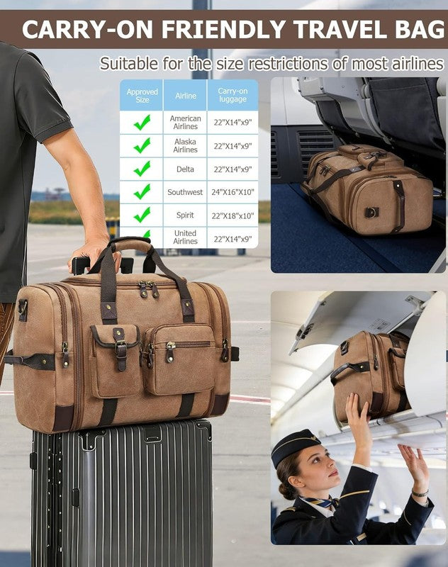 55L Canvas Duffle Bag Travel Weekender Overnight Vintage Carry On Men Women1
