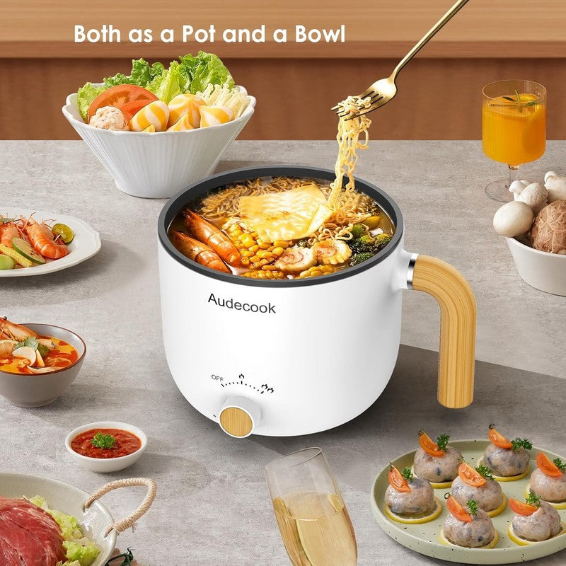 1.5L Electric Hot Pot Steamer Nonstick Noodle Cooker Dual Power Control White2