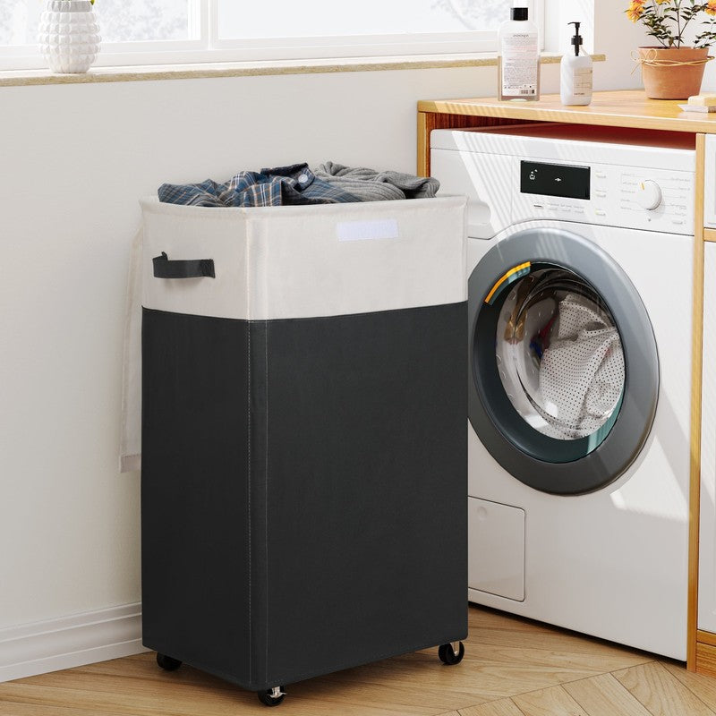 90L Rolling Laundry Hamper w/ Lid & Wheels, Collapsible Basket – Black, 27.6"4