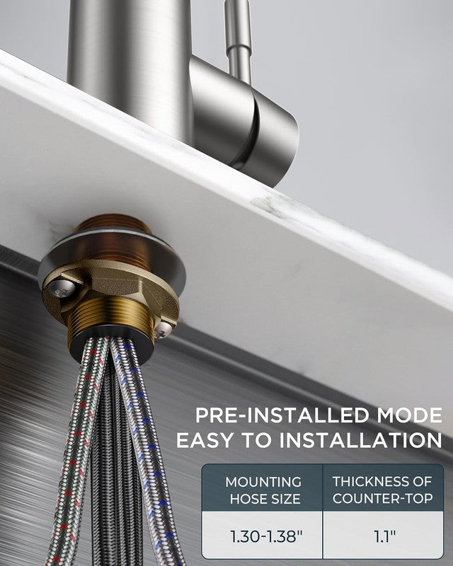 Brushed Nickel Pull Down Kitchen Faucet with Deck Plate for 1 3 Hole Sinks6
