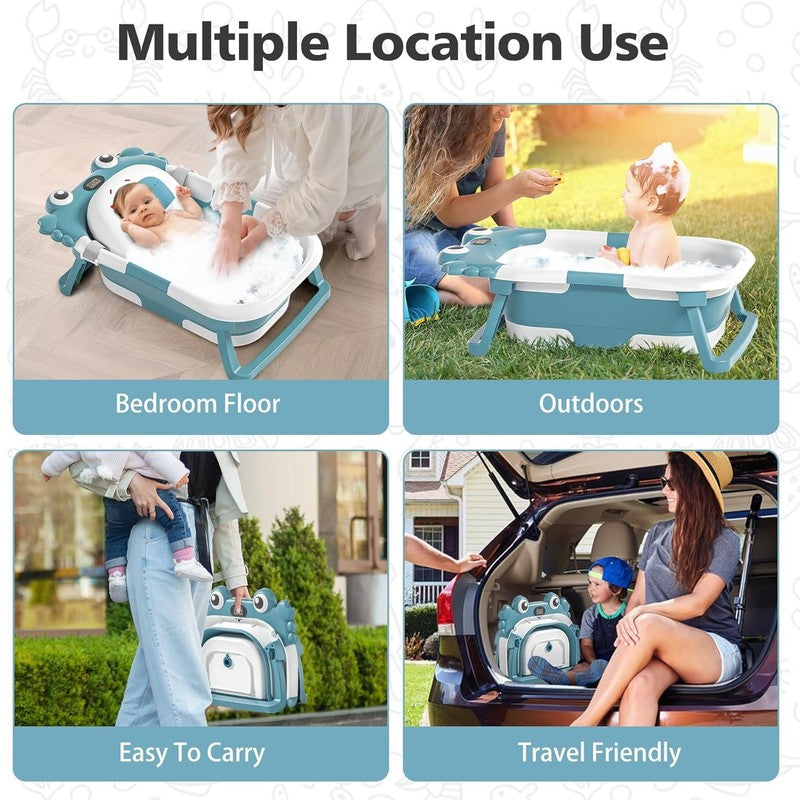 ollapsible Baby Bathtub Foldable w/ Thermometer Soft Cushion Blue6