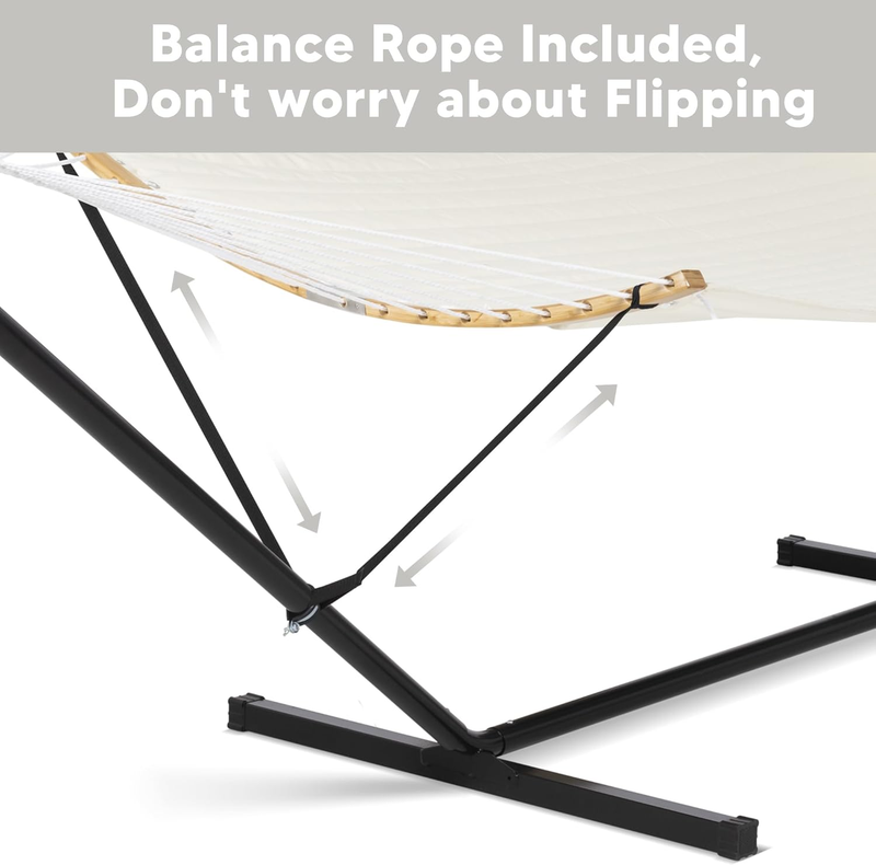 Outdoor Double Hammock with Stand Curved Bar Carry Bag Beige Fabric2