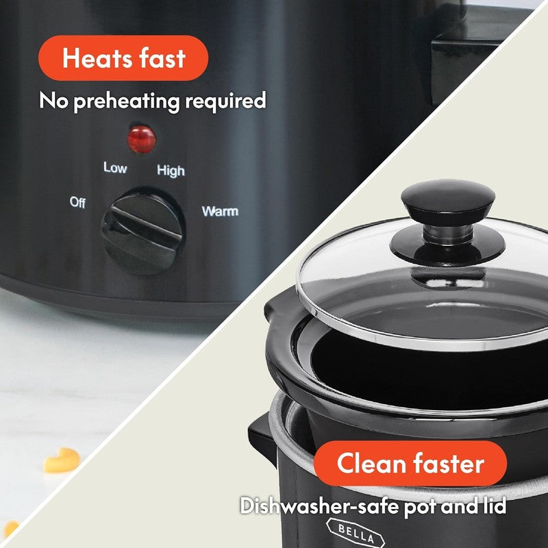 Electric Slow Cooker 1.5Qt Dishwasher Safe Stoneware, Glass Lid, Black, Portable3
