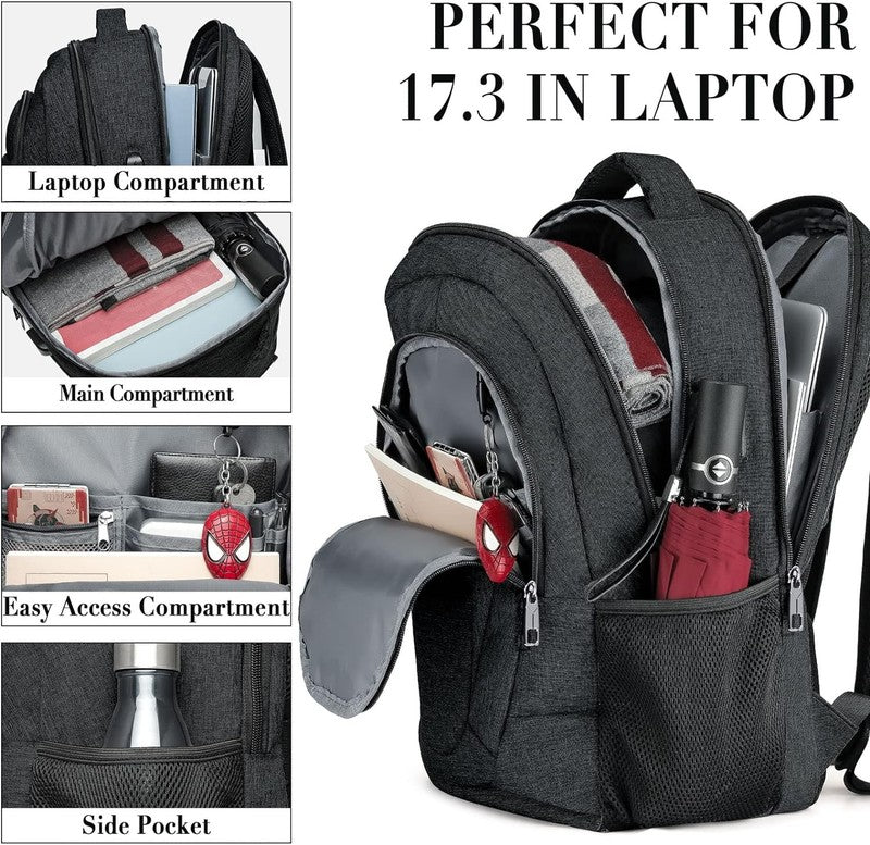 17" Travel Laptop Backpack Extra Large Water-Resistant USB Charging Black1