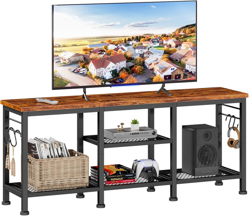 TV Stand for up to 55" TVs, Entertainment Center with Open Storage, Rustic Brown10