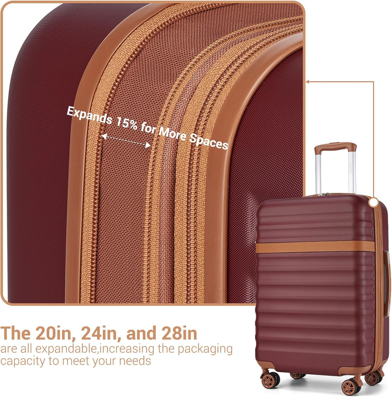 28 Inch Expandable Hardside Luggage ABS PC TSA Lock Suitcase Burgundy6