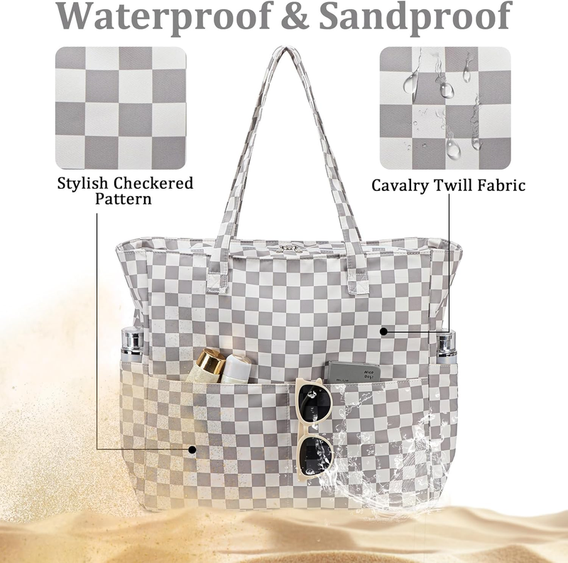 Waterproof Beach Bag Large Women Sandproof Tote Zipper Wet Pocket Travel6