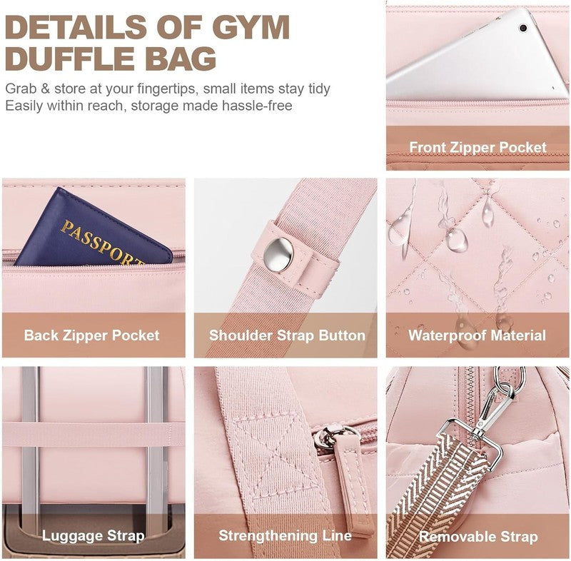 Gym Bag Women Duffle Weekender Travel Tote Wet Pocket Sports Dance Pink8