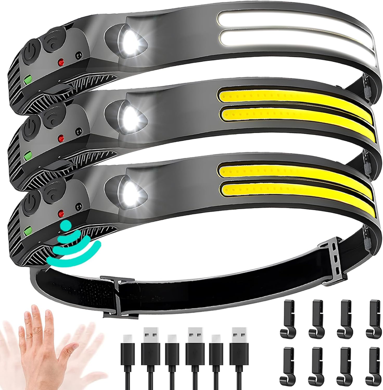 Rechargeable LED Headlamp 3PCS - Super Bright COB Lights for Work & Outdoor8