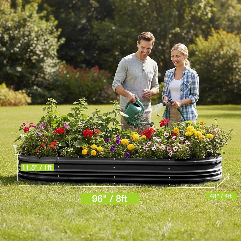 2PK 8X4X1Ft Outdoor Galvanized Raised Garden Bed Kit-Black3