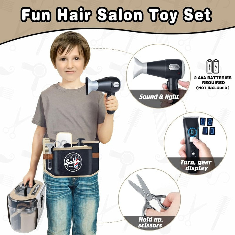 Kids Barber Shop Playset 10Pc Pretend Shaving Kit with Storage1