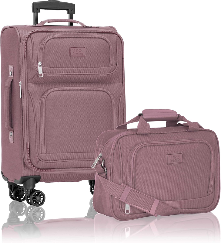 Lightweight Softside Carry On Suitcase 4 Wheel Spinner Luggage Mauve9
