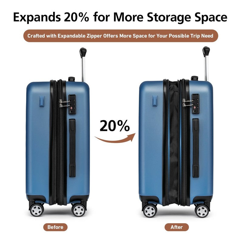 3 Piece 20" Hardside Carry On Luggage TSA Lock Spinner Cup Holder1