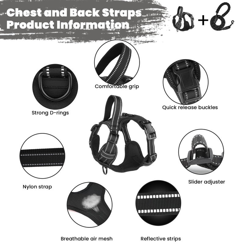 No Pull Dog Harness & Leash Set, Reflective Adjustable Soft Vest Small6