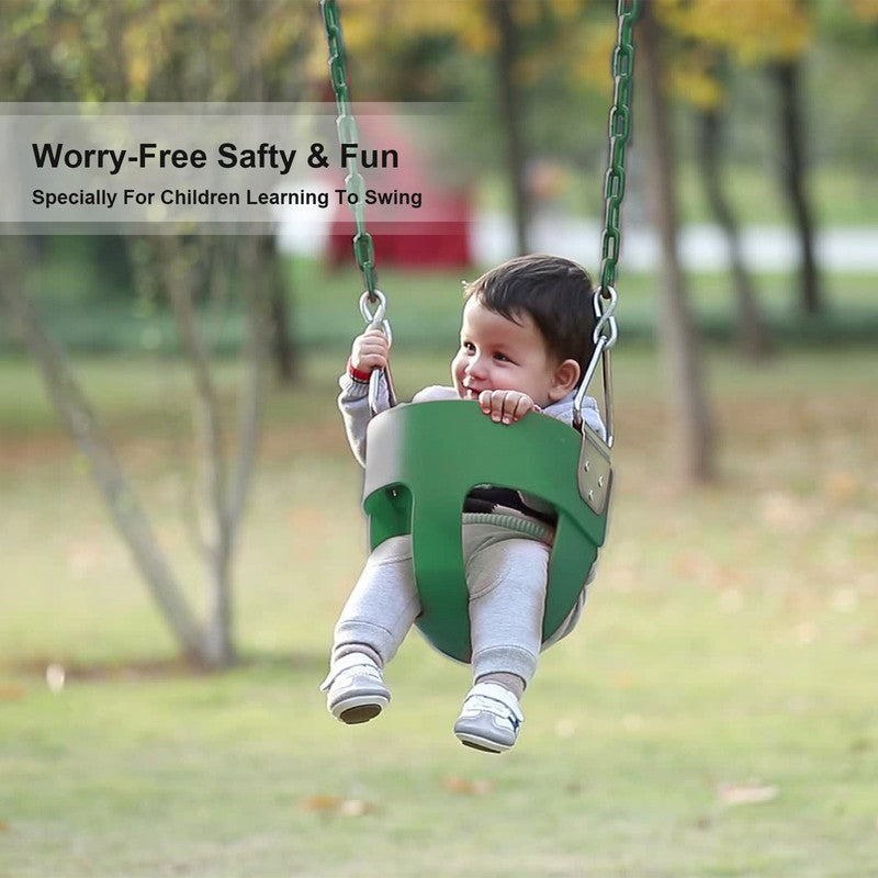 Toddler High Back Bucket Swing Seat w/ Coated Chains & Carabiners, Green1