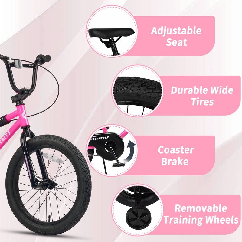 18in Kids BMX Bike w/ Training Wheels Coaster Brake Ages 6 9 Pink2