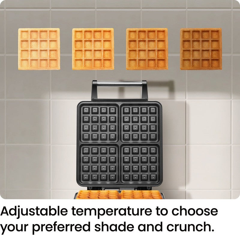 4 Slice Belgian Waffle Maker W/ Adjustable Temperature, Stainless Steel2