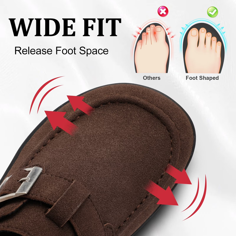 Comfort Women's Wide Suede Clogs Slip On Mules with Buckle2