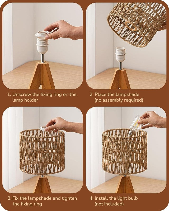 Small Table Lamp Rattan Wood Tripod Bedside Boho Nightstand Lamp E263
