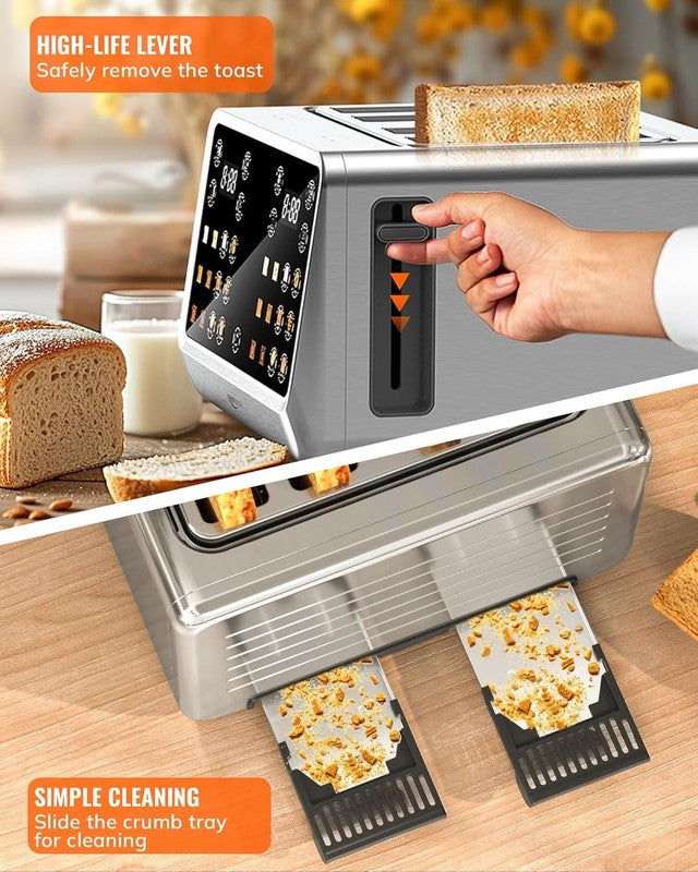4-Slice Smart Toaster Touchscreen Memory Function Wide Slot Reheat Defrost5