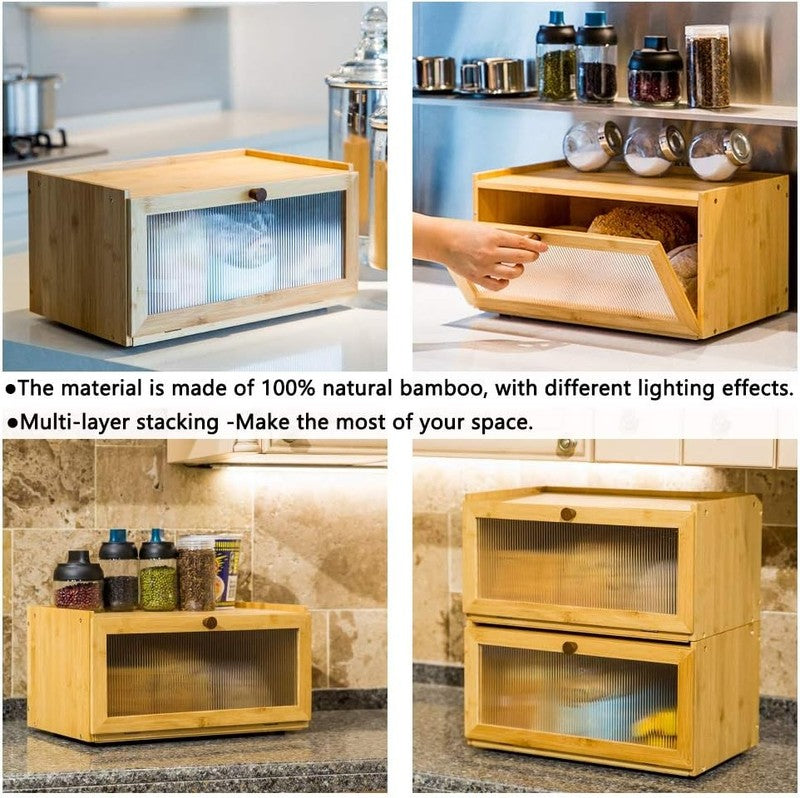 Bamboo Bread Box Large Capacity Farmhouse Bread Storage Container with Window1