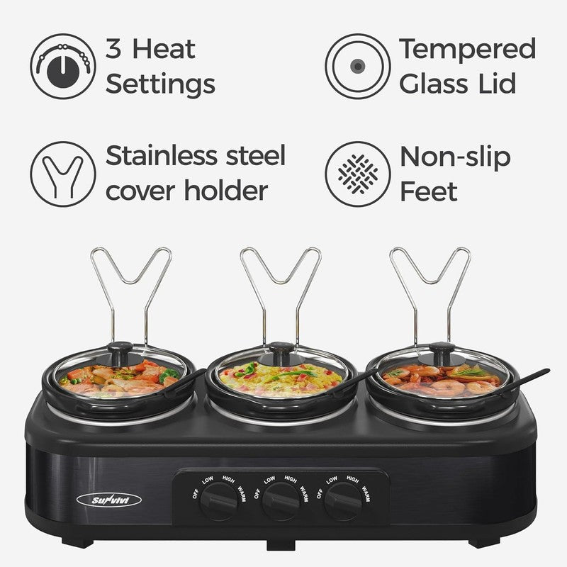 Triple Slow Cooker Buffet Servers and Warmer,3 Pot Food Small Mini Manual Slow C2
