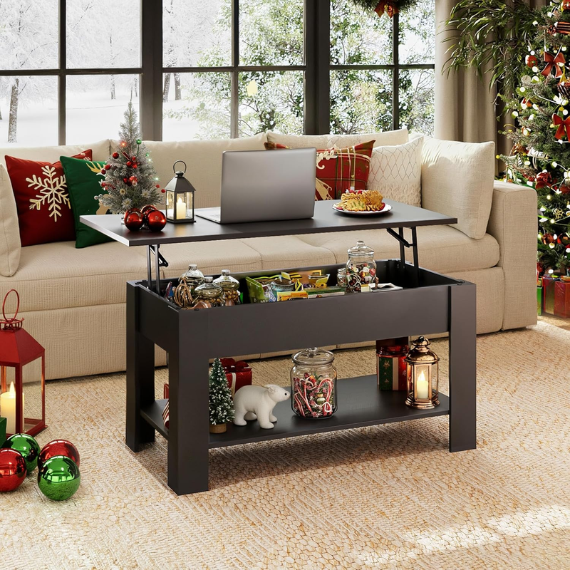39" Lift Top Coffee Table w/ Hidden Compartment Storage Shelf Black1