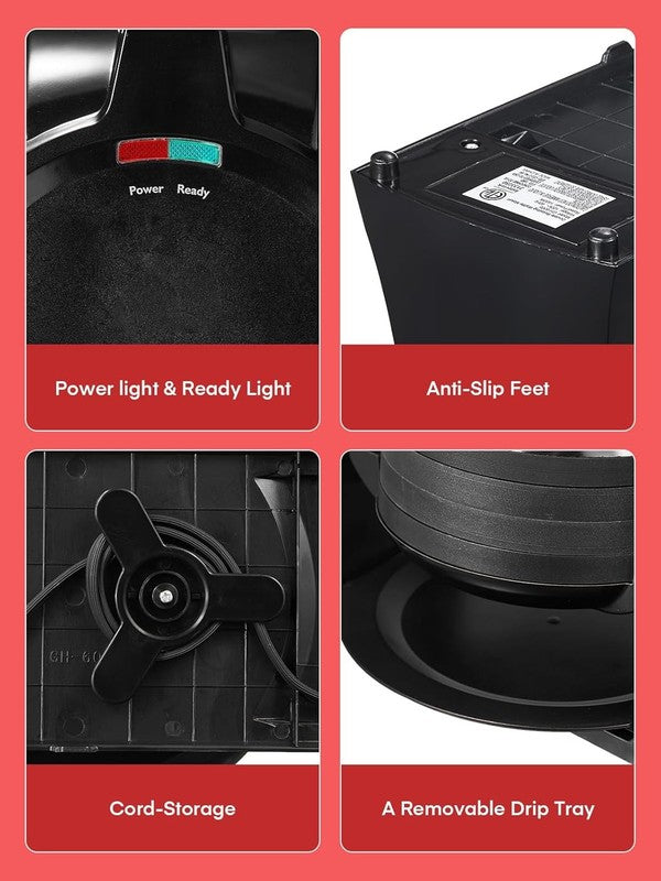 Double Belgian Waffle Maker 1400W Flip Iron Nonstick 8 Slice Black8