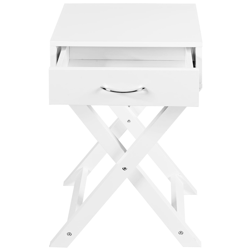 Modern Versatile Nightstand X-Shape Wooden Table with Drawer for Bedroom White7