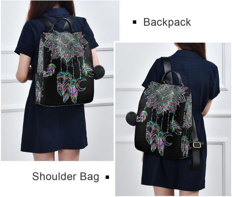 Women Boho Backpack Dreamcatcher Lotus Anti Theft Fashion Shoulder Bag Backpack6