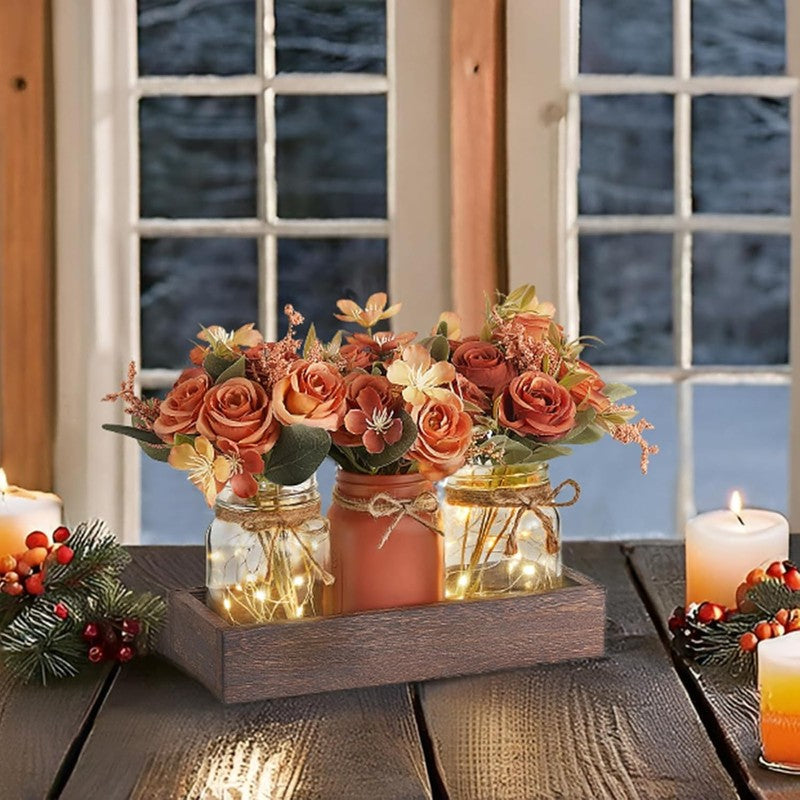 Mason Jar Lights Table Centerpiece 3 Jar Fall Farmhouse Decor Orange2