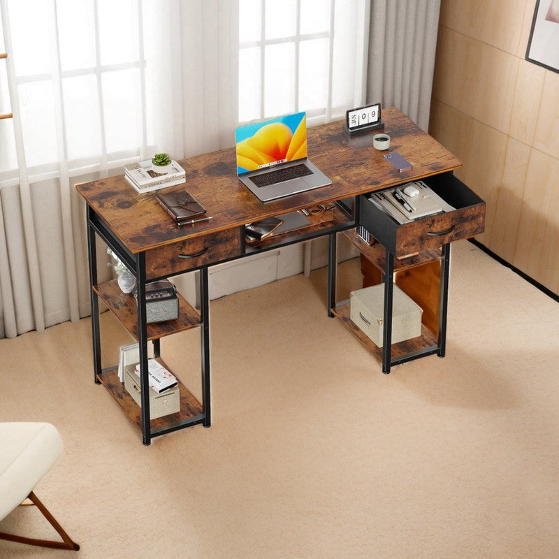 48" Small Desk w/ Fabric Drawers & Shelves Computer/Writing Desk Rust Brown4