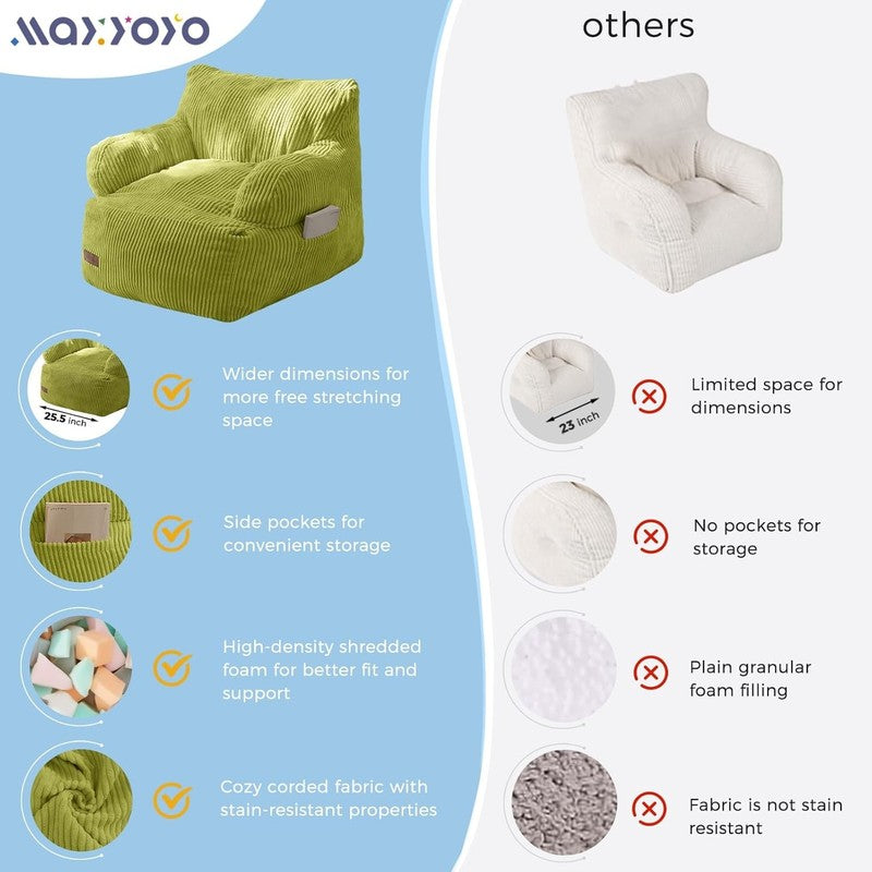 Kids Bean Bag Chair Toddler Sofa w Filler Pocket Floor Chair Gaming Green5