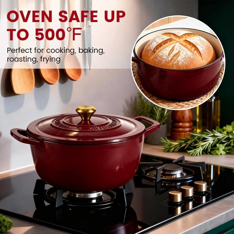 5QT Cast Iron Dutch Oven w/ Lid Sourdough Bread Baking Pot3