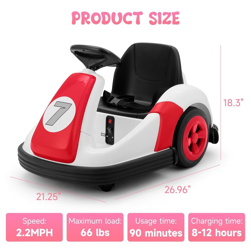 12V Red Toddler Bumper Car 2-Speed 360° Remote Control Ride-On for Kids 2-53