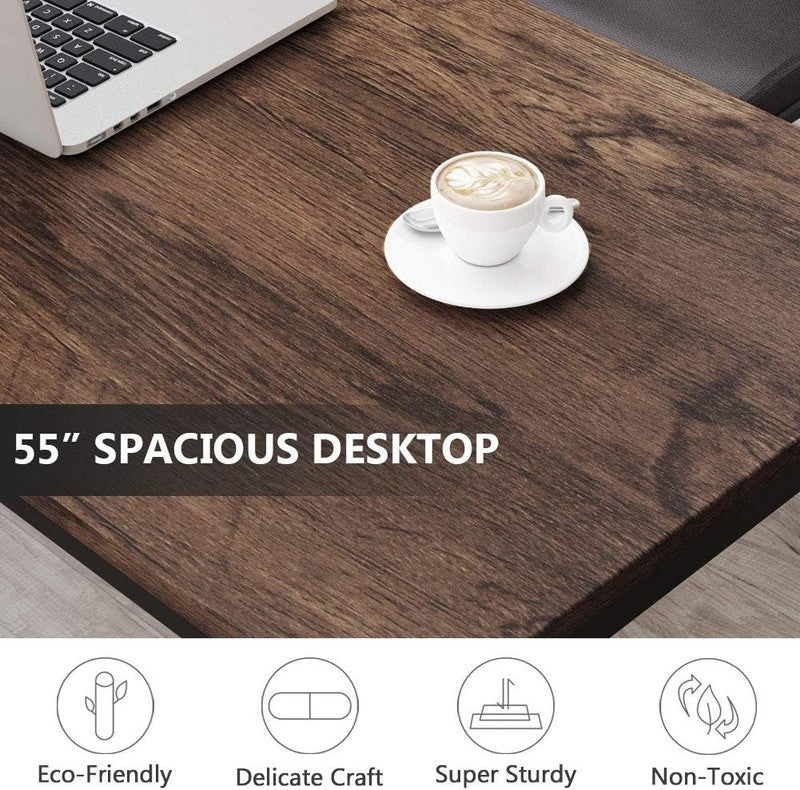 55" Computer Desk Large Office Study Writing Workstation Rustic Brown4