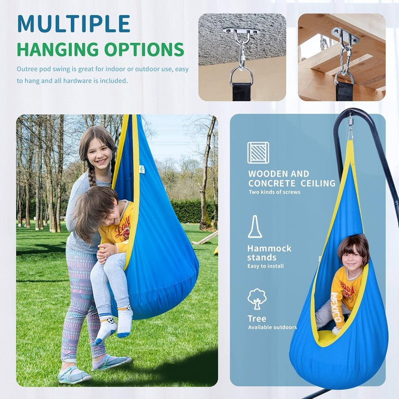 Kids Pod Swing Seat Cotton Hammock Sensory Chair Indoor Outdoor Blue Yellow1
