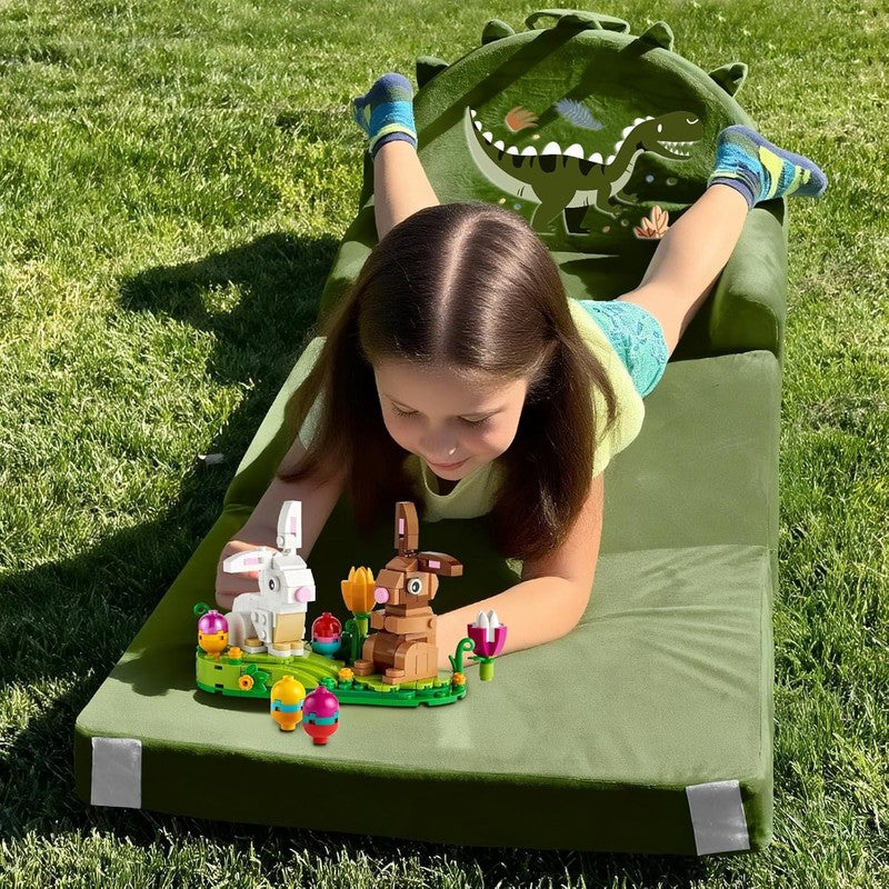 Dinosaur Kids Foldable Sofa Bed w/ Washable Cover, Crystal Velvet Toddler Chair1