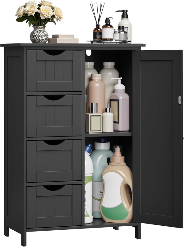 Floor Storage Cabinet with Drawer Door Adjustable Shelf Ink Black10