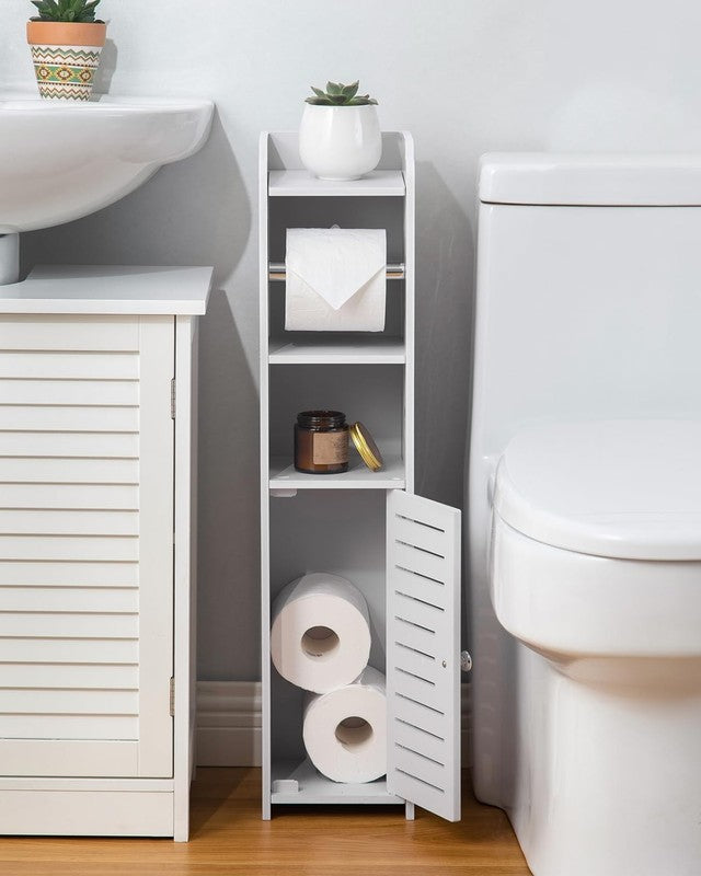 No Drill Toilet Paper Holder Stand Small Bathroom Storage Cabinet PVC2