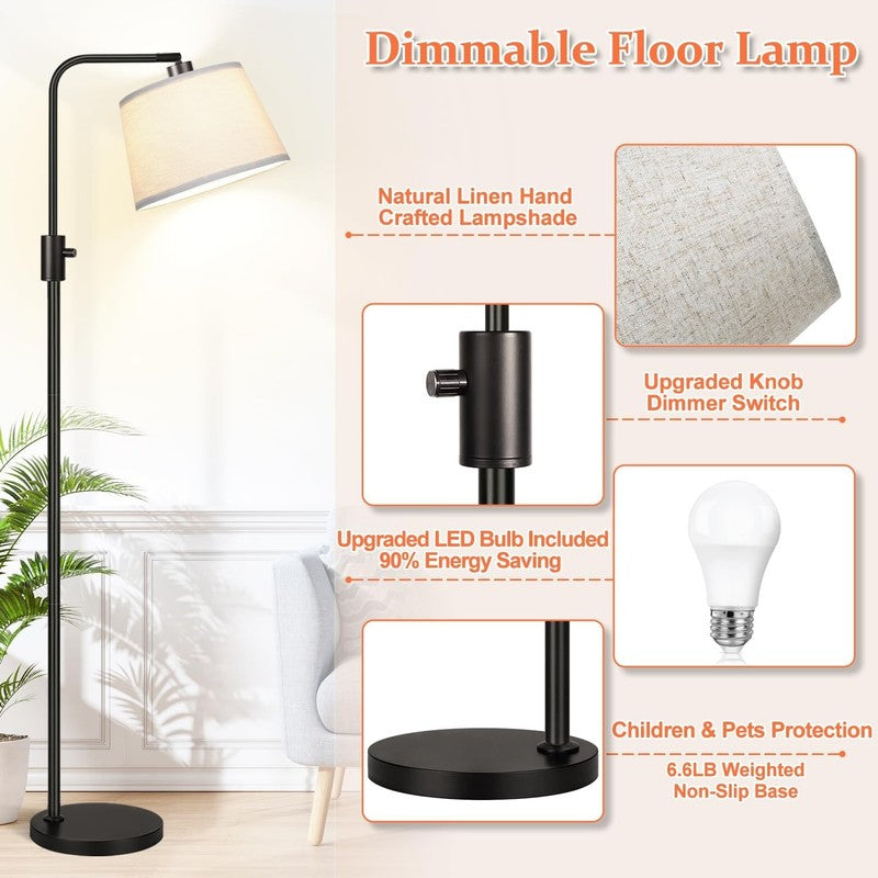 Upgraded Dimmable Arc Floor Lamp with Edison Bulb - Modern Black Design3